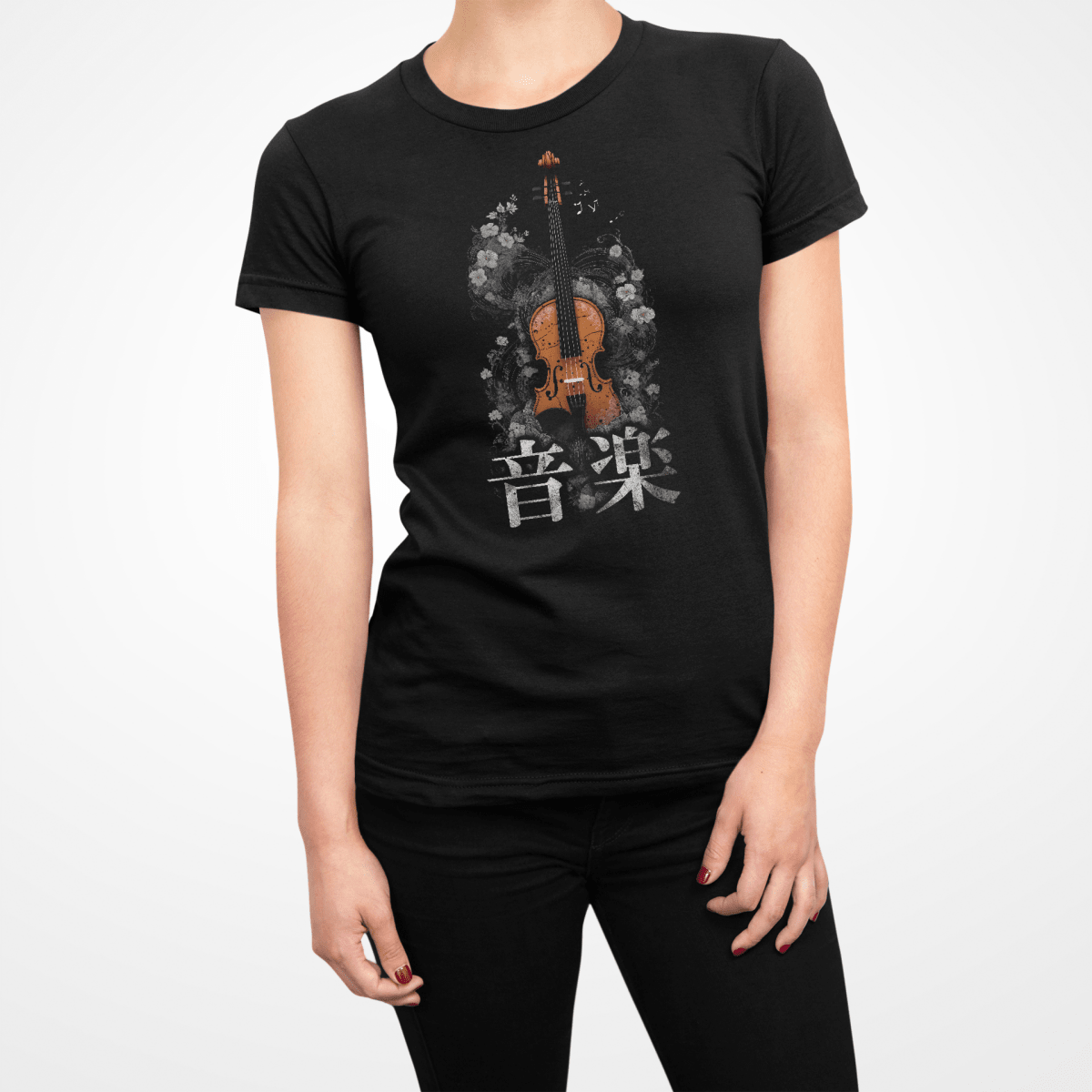 Black Music Violin Kanji Japanese Inspired Women's Shirt - Kanji Soul