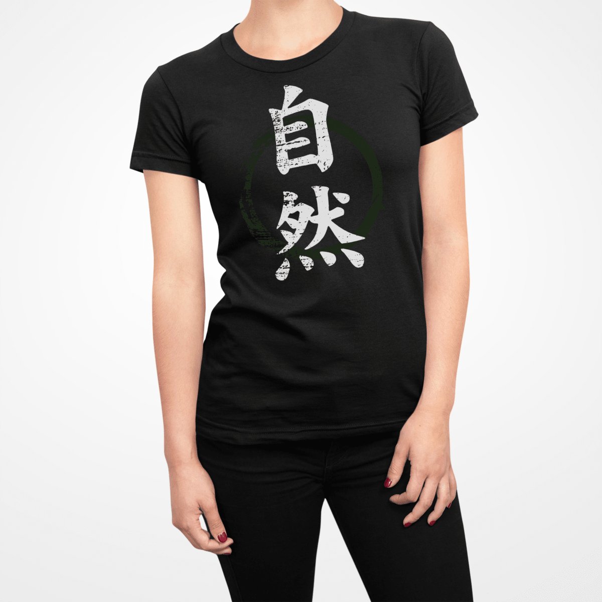 Black Nature Symbol Japanese Graphic Shirt for Women - Kanji Soul