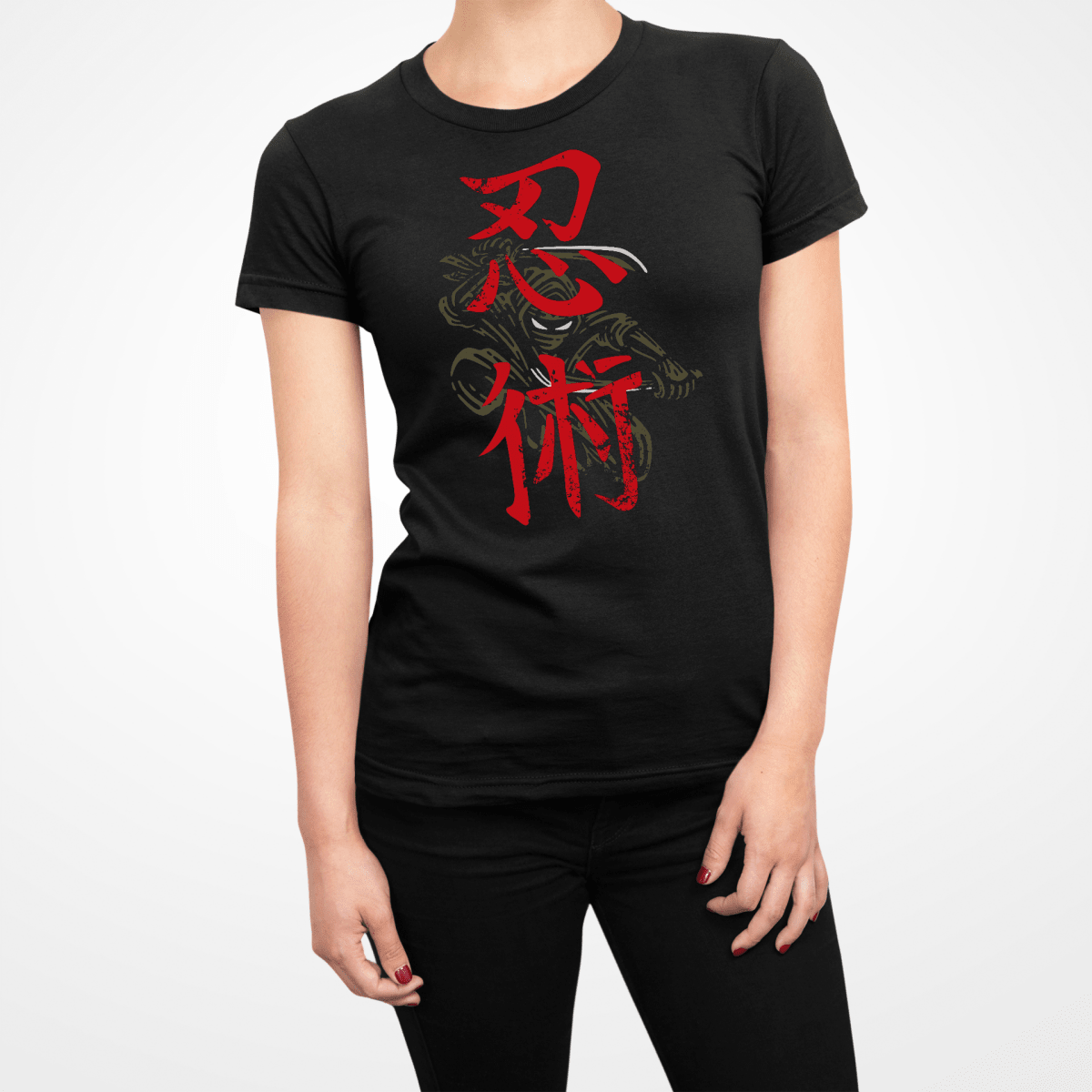 Black Ninjitsu Japanese Kanji Women's Graphic Shirt - Kanji Soul