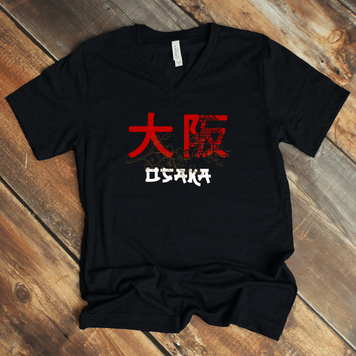 Black Osaka 大阪 Japanese Kanji V - Neck Shirt - Kanji Soul