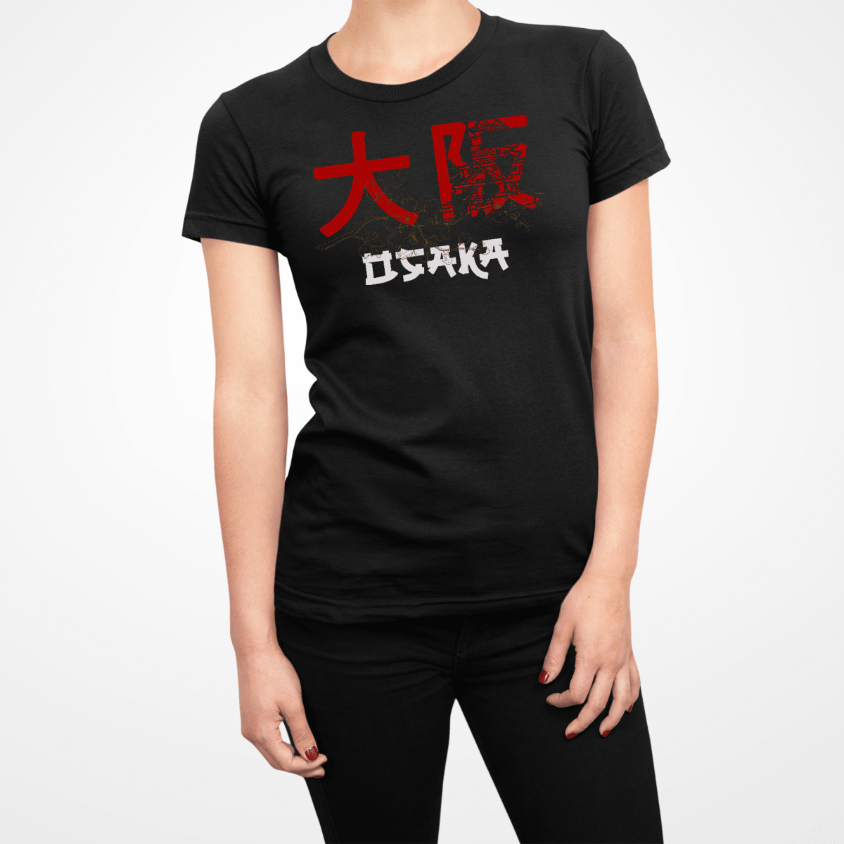 Black Osaka Japanese Kanji Women's Graphic Shirt - Kanji Soul