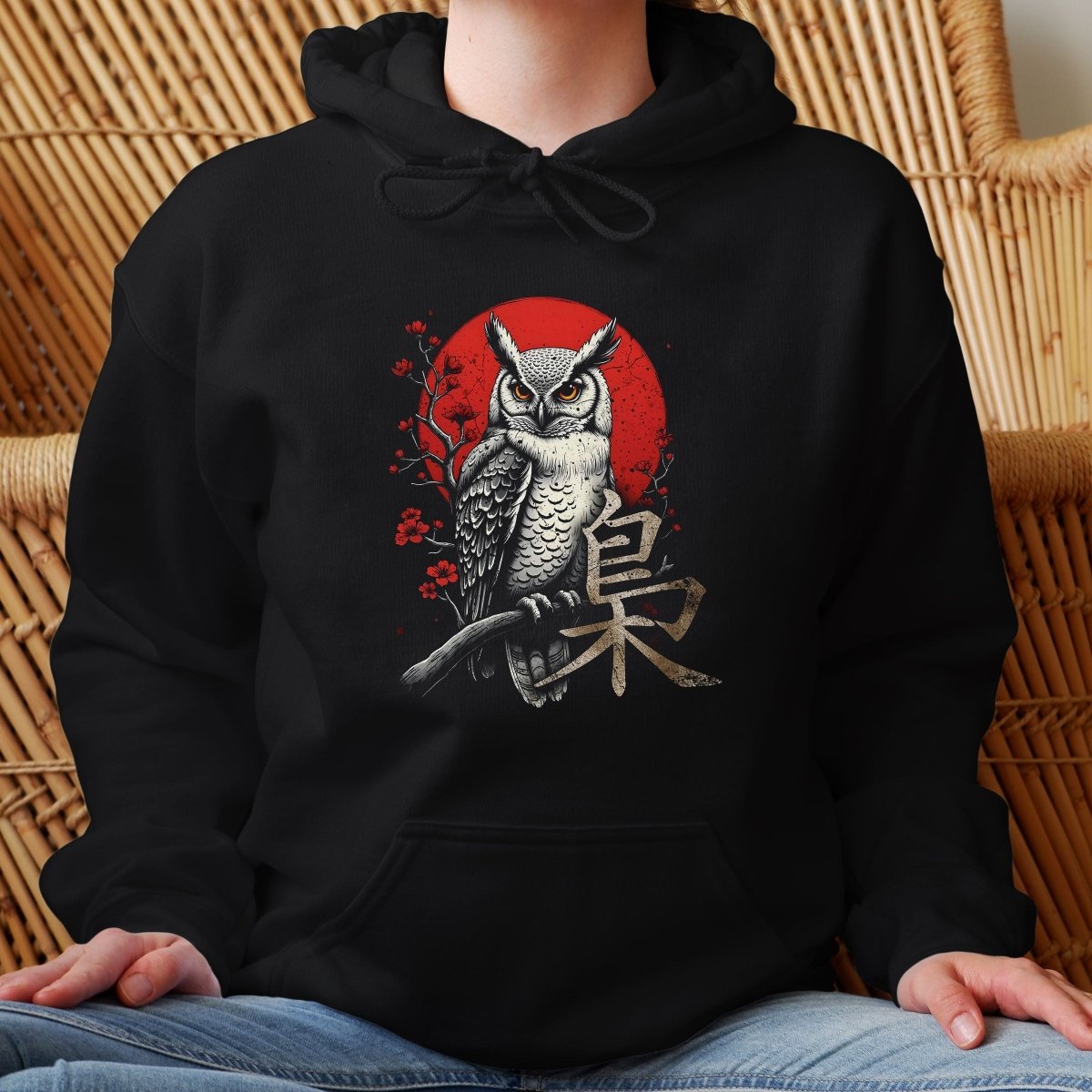 Black Owl 梟 Japanese Kanji Premium Hoodie - Kanji Soul