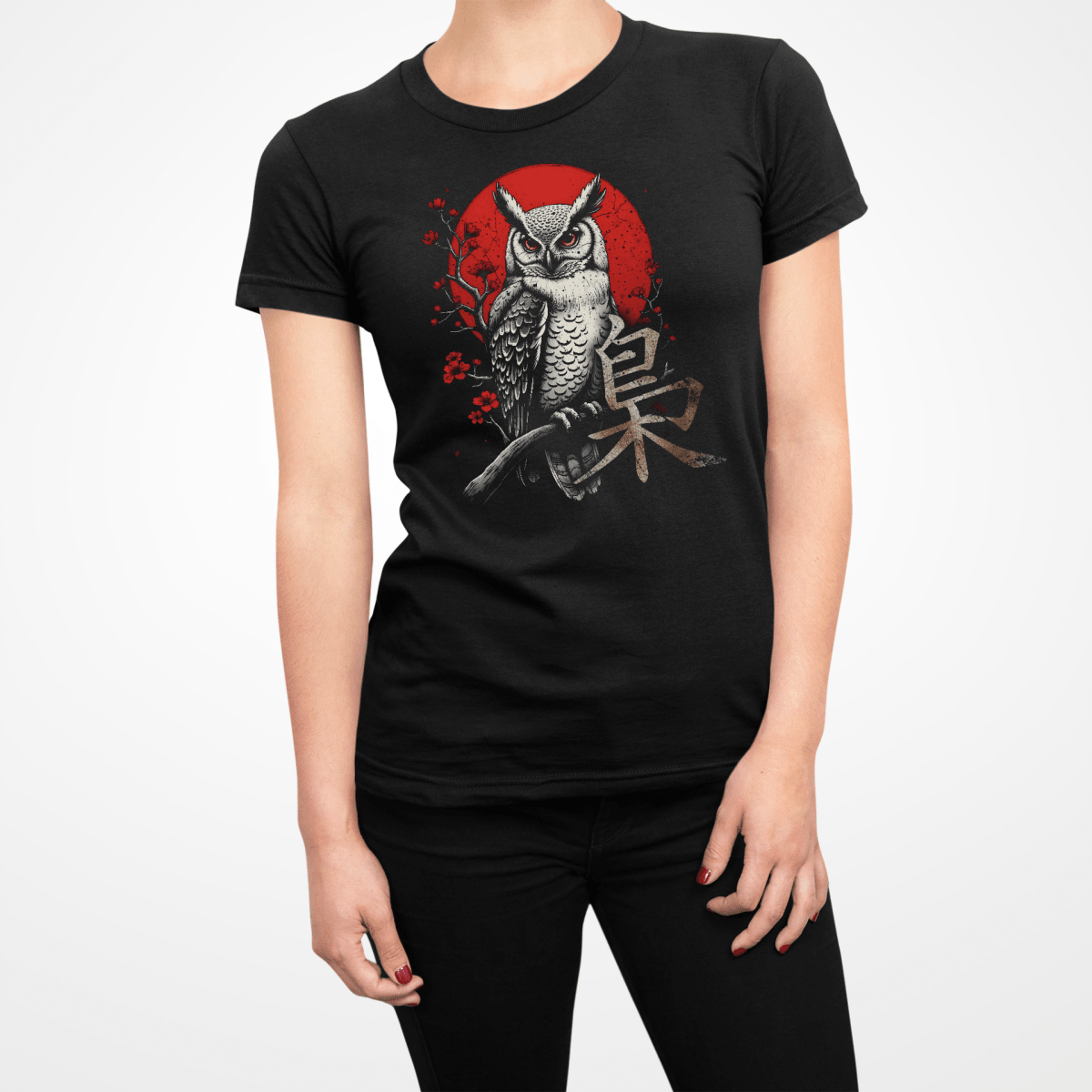Black Owl Japanese Kanji Women's Graphic Shirt - Kanji Soul
