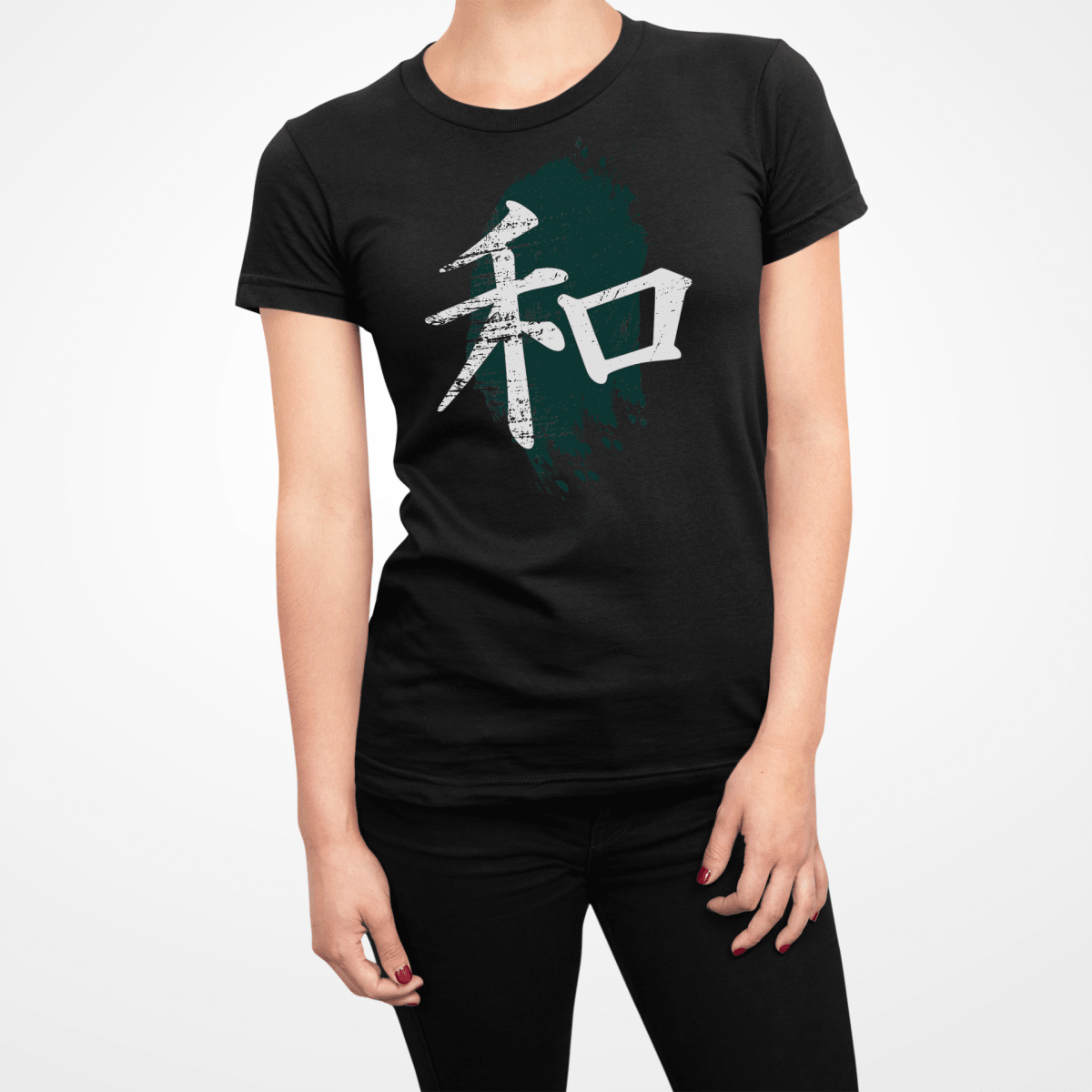 Black Peace Symbol Japanese Graphic Shirt for Women - Kanji Soul