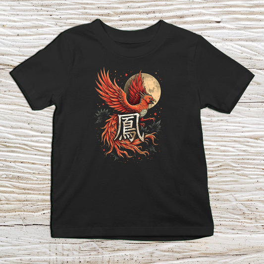 Black Phoenix Kanji Kids T-Shirt – 不死鳥 Japanese Inspired Shirt - Kanji Soul