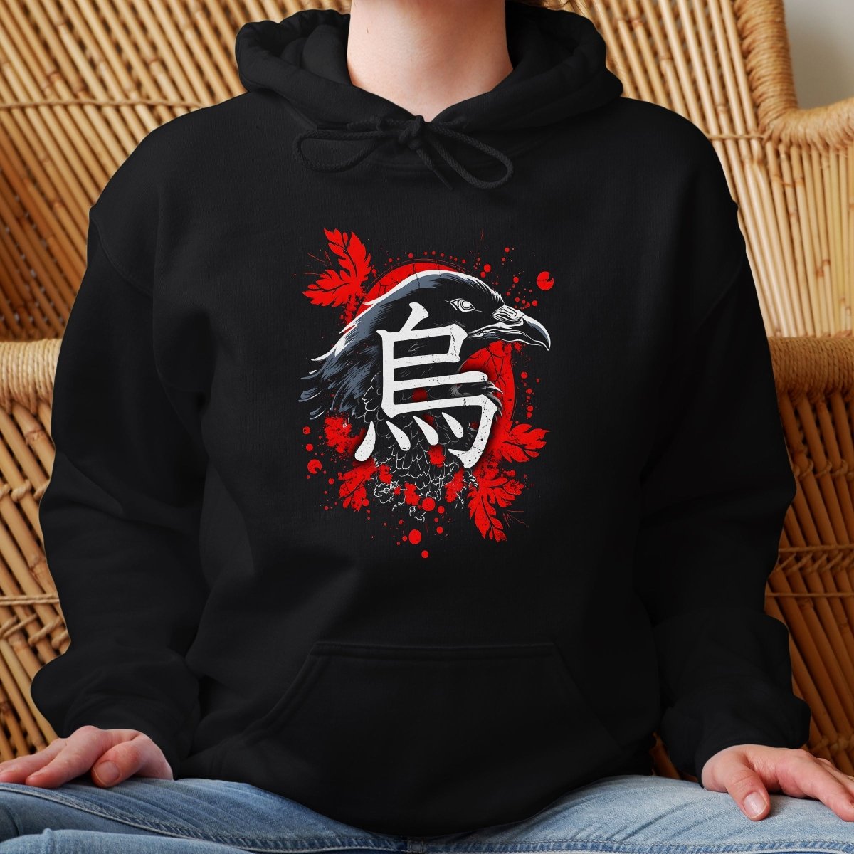 Black Raven 鴉 Japanese Kanji Premium Hoodie - Kanji Soul