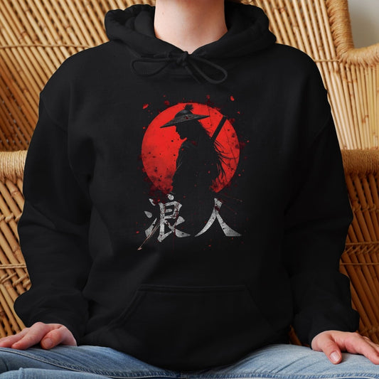 Black Ronin Red Sun 4 浪人 Japanese Kanji Premium Hoodie - Kanji Soul