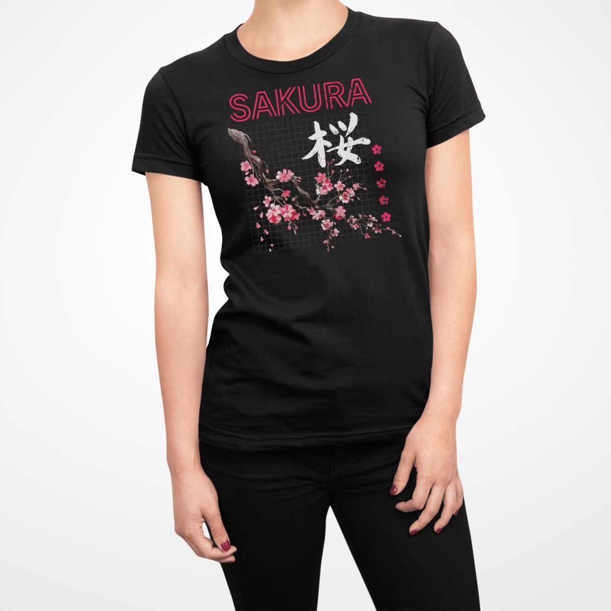 Black Sakura Kanji Japanese Inspired Women's Shirt - Kanji Soul