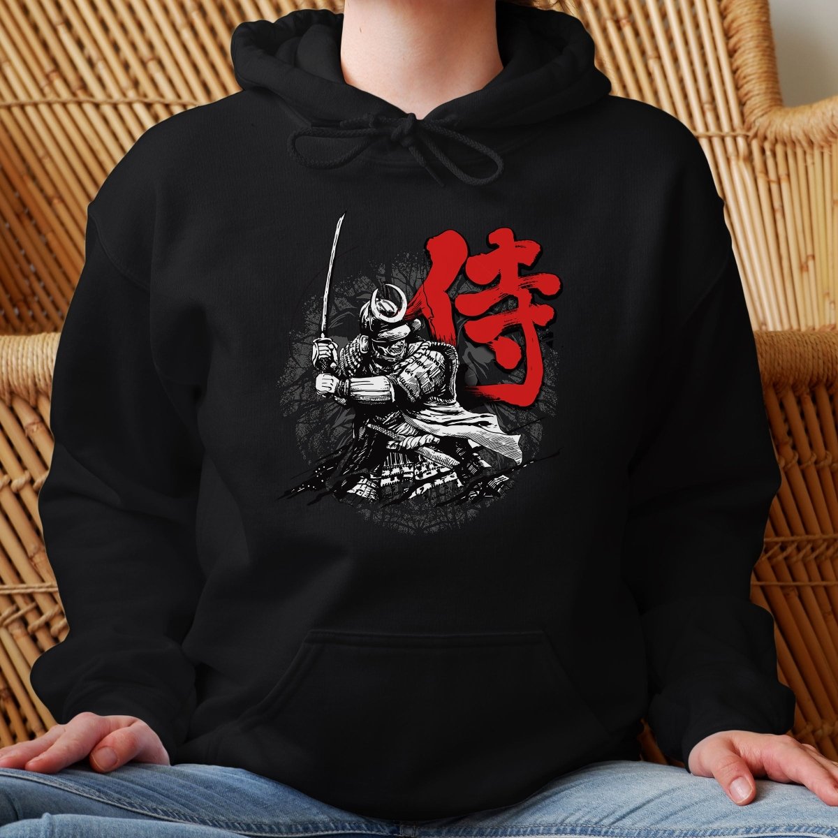 Black Samurai 侍 Japanese Kanji Premium Hoodie - Kanji Soul