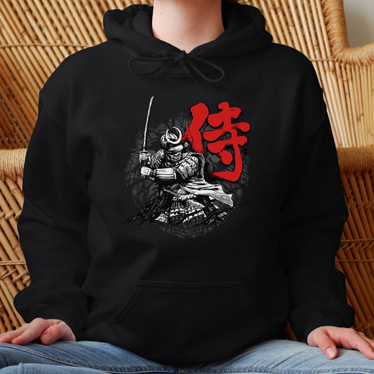 Black Samurai 侍 Japanese Kanji Premium Hoodie - Kanji Soul