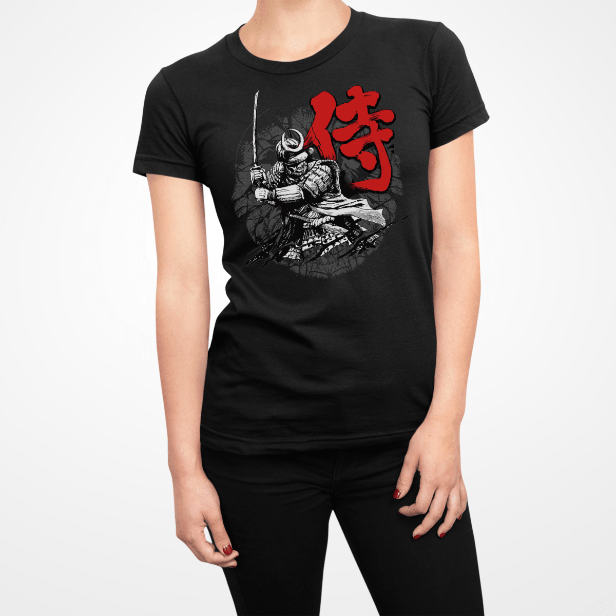 Black Samurai Symbol Japanese Graphic Shirt for Women - Kanji Soul