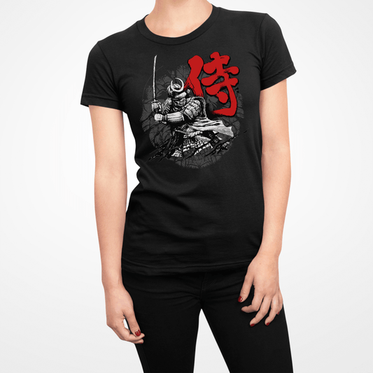 Black Samurai Symbol Japanese Graphic Shirt for Women - Kanji Soul