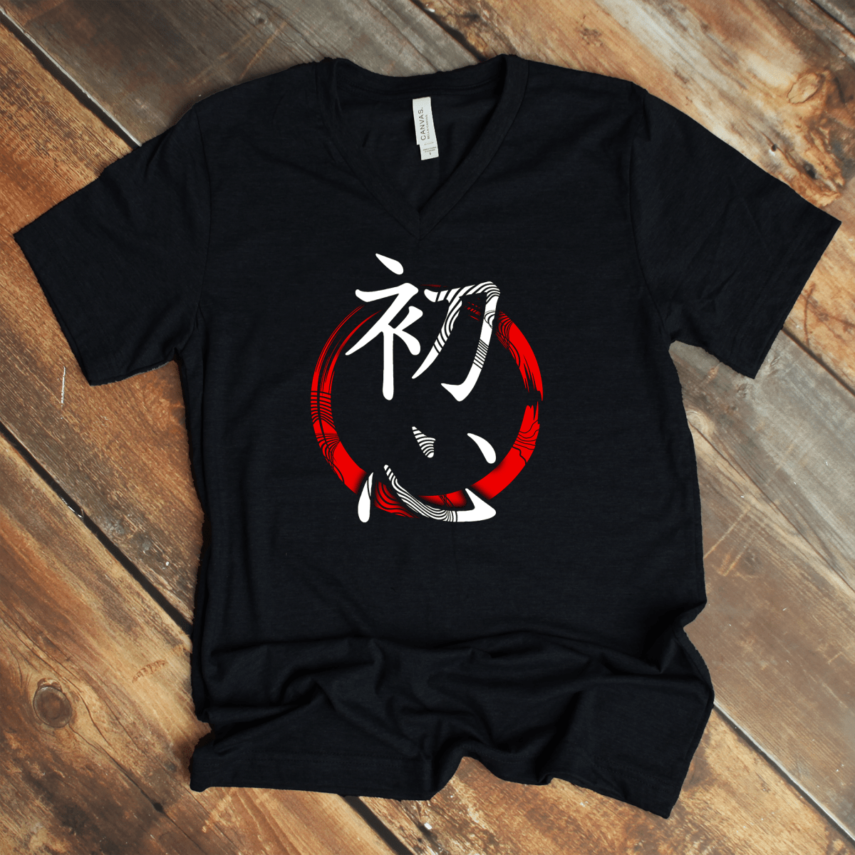 Black Shoshin 初心 Japanese Kanji V - Neck Shirt - Kanji Soul
