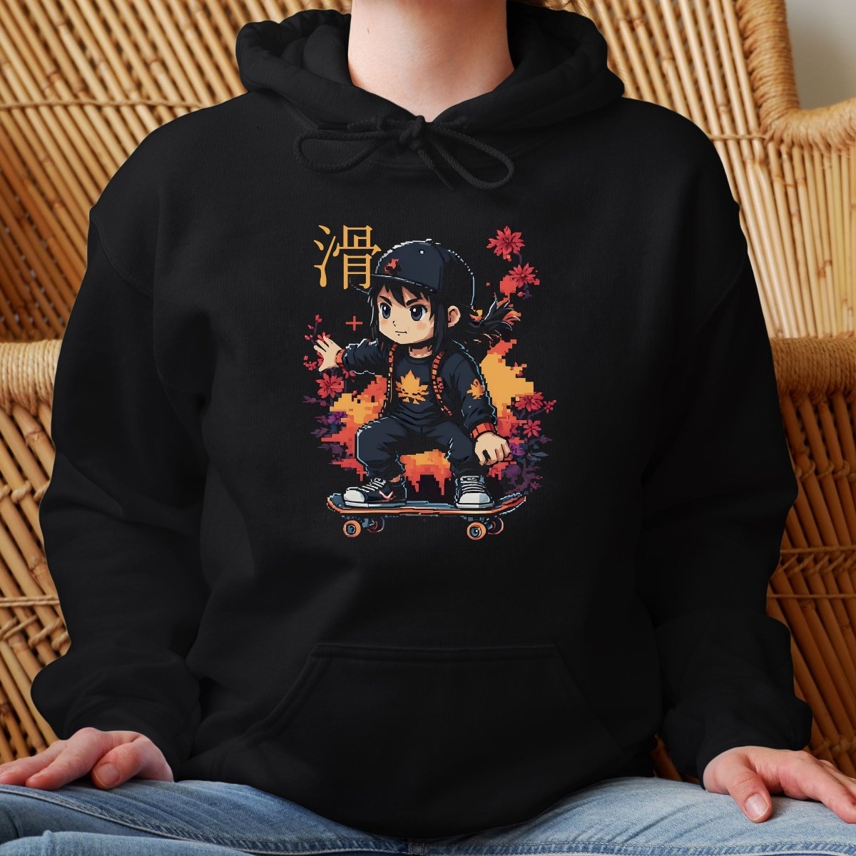 Black Skater 滑 Japanese Kanji Premium Hoodie - Kanji Soul