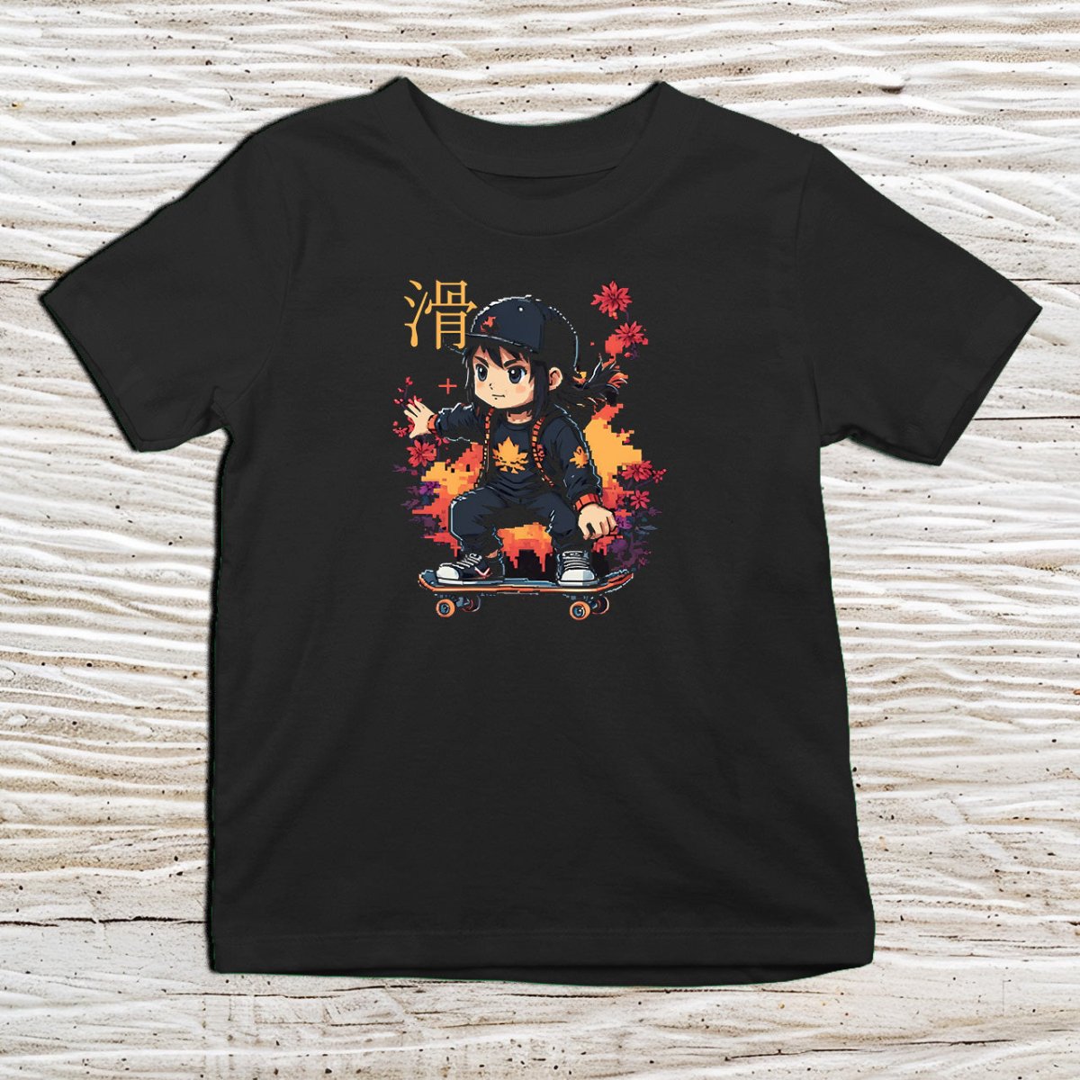 Black Skater Kanji Kids T-Shirt – 滑 Japanese Inspired Shirt - Kanji Soul