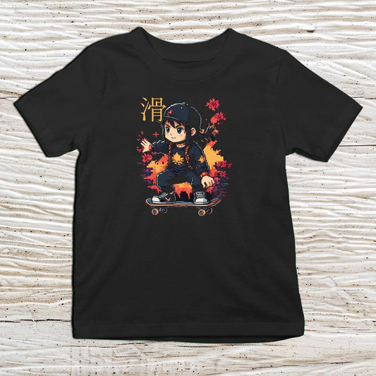 Black Skater Kanji Kids T-Shirt – 滑 Japanese Inspired Shirt - Kanji Soul