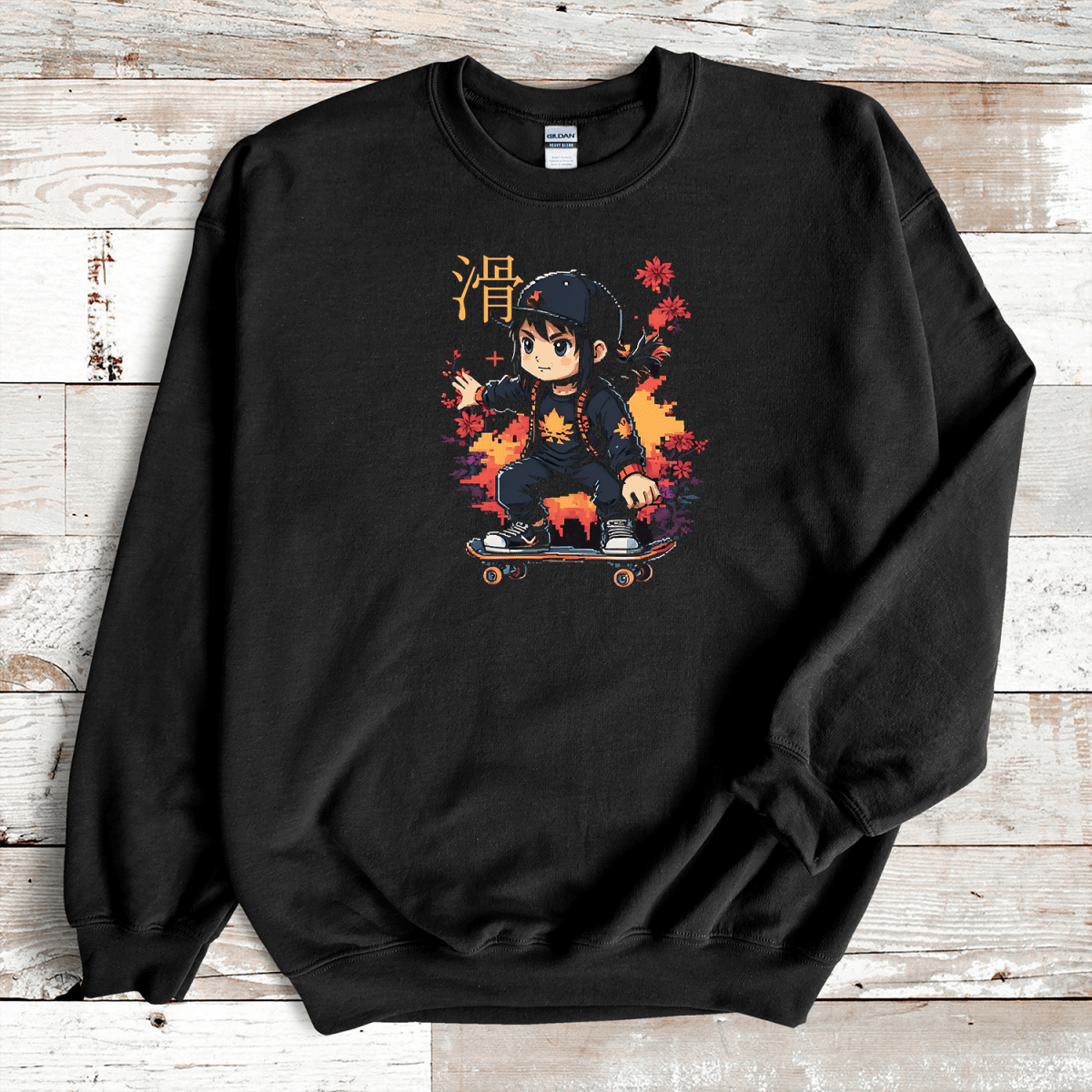 Black Skater Kanji Premium Sweatshirt - KanjiSoul