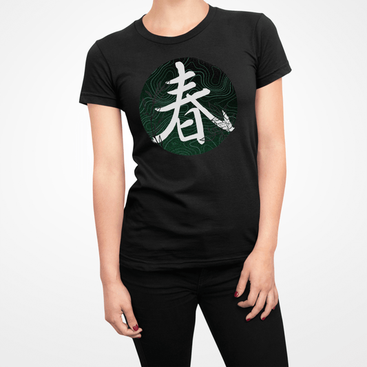 Black Spring Kanji Japanese Inspired Women's Shirt - Kanji Soul