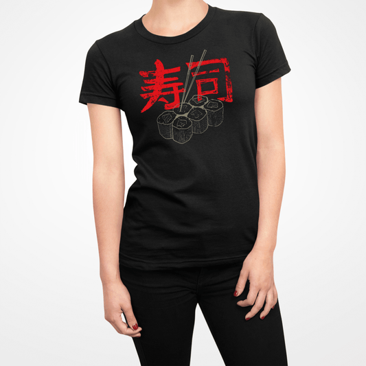 Black Sushi Symbol Japanese Graphic Shirt for Women - Kanji Soul