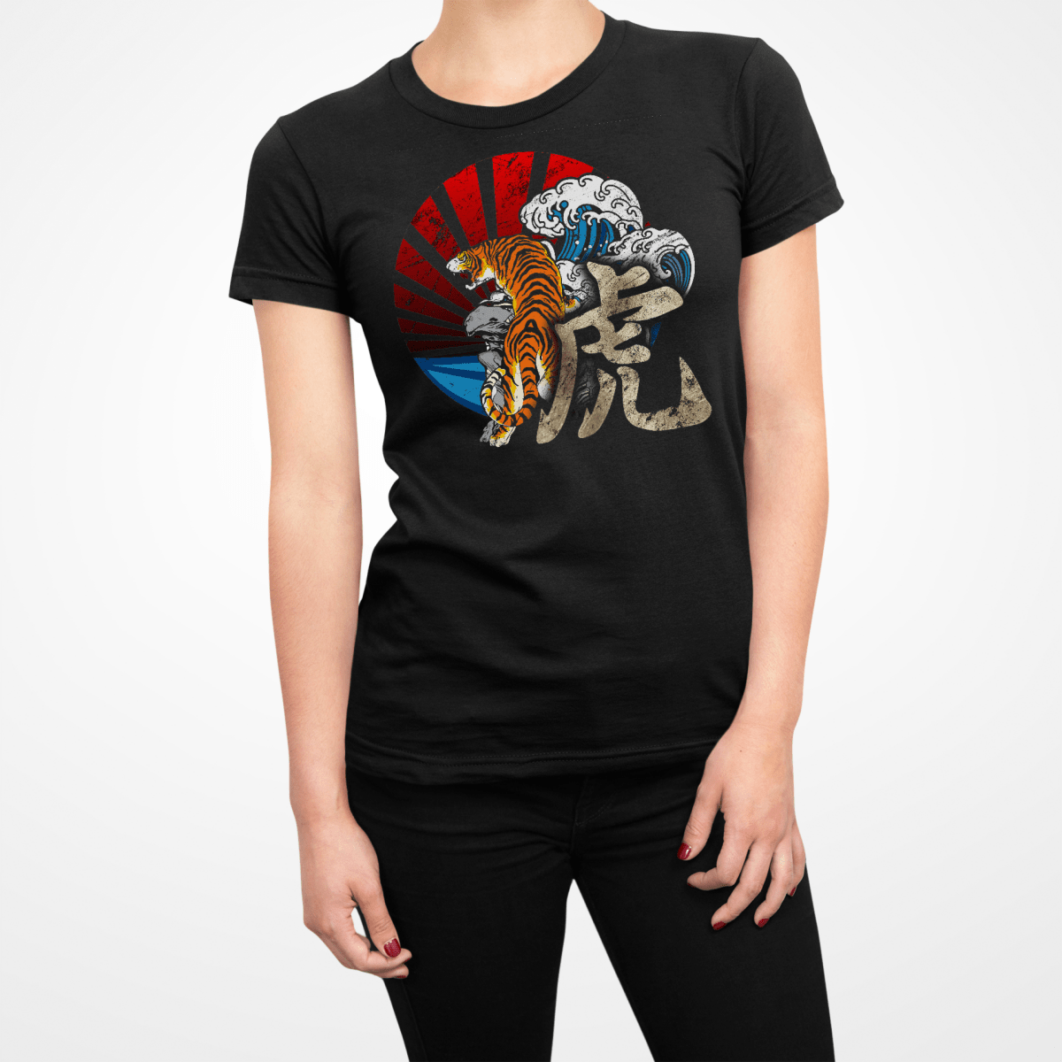 Black Tiger Symbol Japanese Graphic Shirt for Women - Kanji Soul