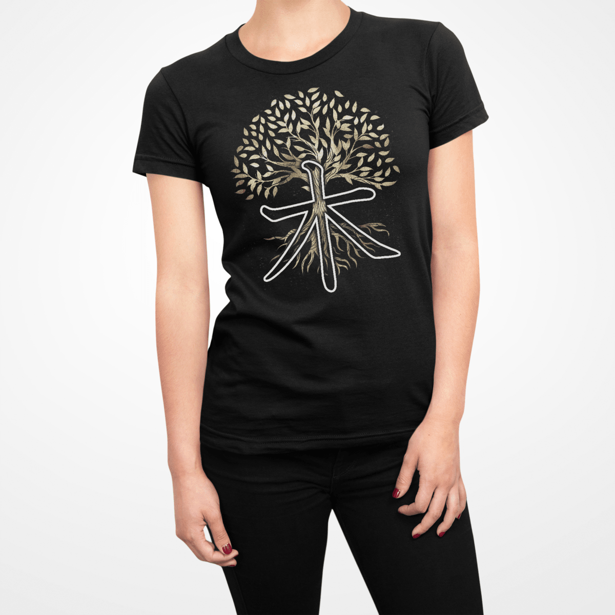 Black Tree Symbol Japanese Graphic Shirt for Women - Kanji Soul