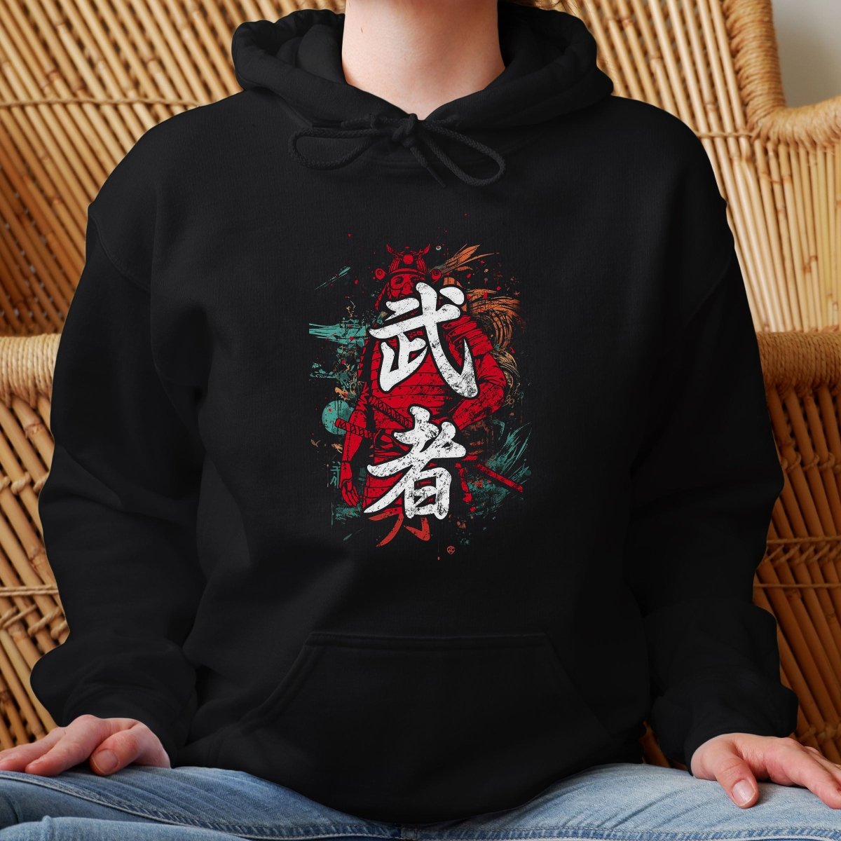 Black Warrior 武者 Japanese Kanji Premium Hoodie - Kanji Soul