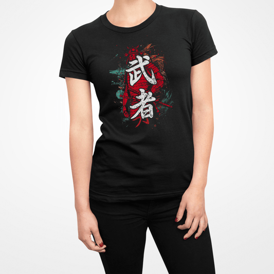 Black Warrior Symbol Japanese Graphic Shirt for Women - Kanji Soul