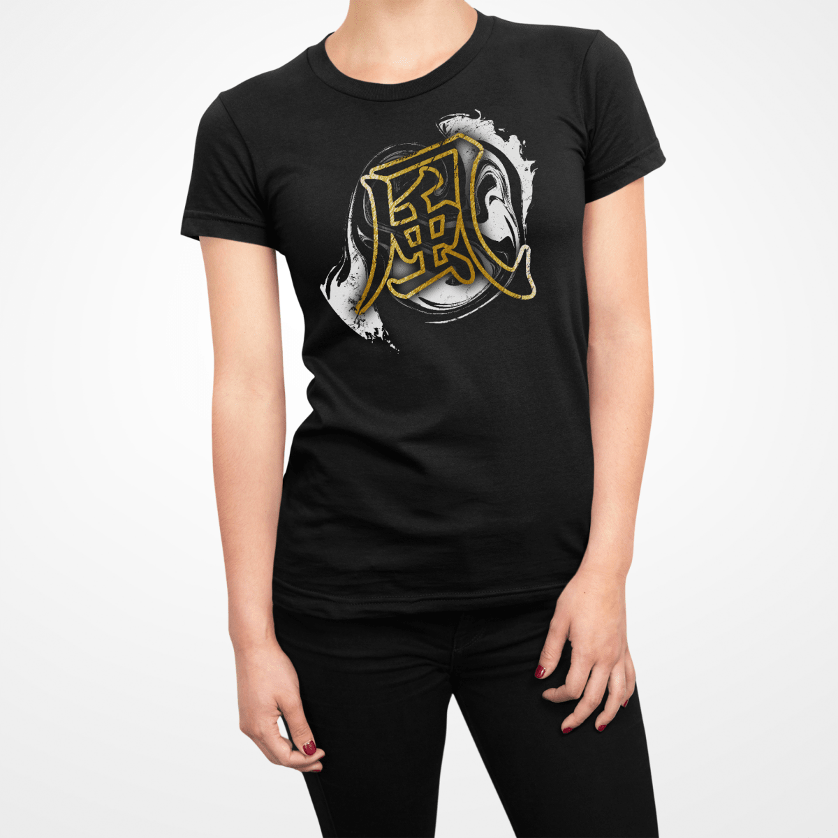 Black Wind Symbol Japanese Graphic Shirt for Women - Kanji Soul