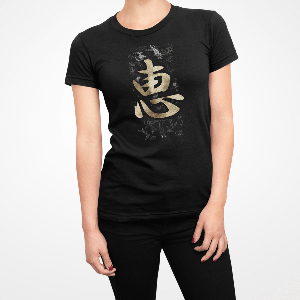 Black Women's Japanese Kanji Blessing Symbol Shirt - Kanji Soul