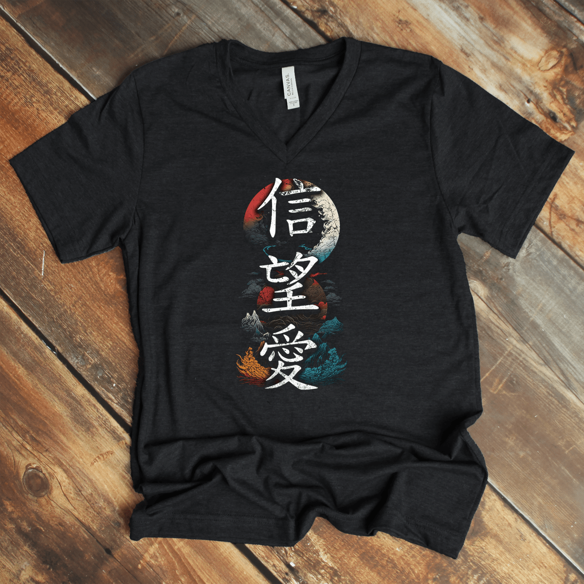 Dark Grey Heather Faith Hope Love 信望愛 Japanese Kanji V - Neck Shirt - Kanji Soul