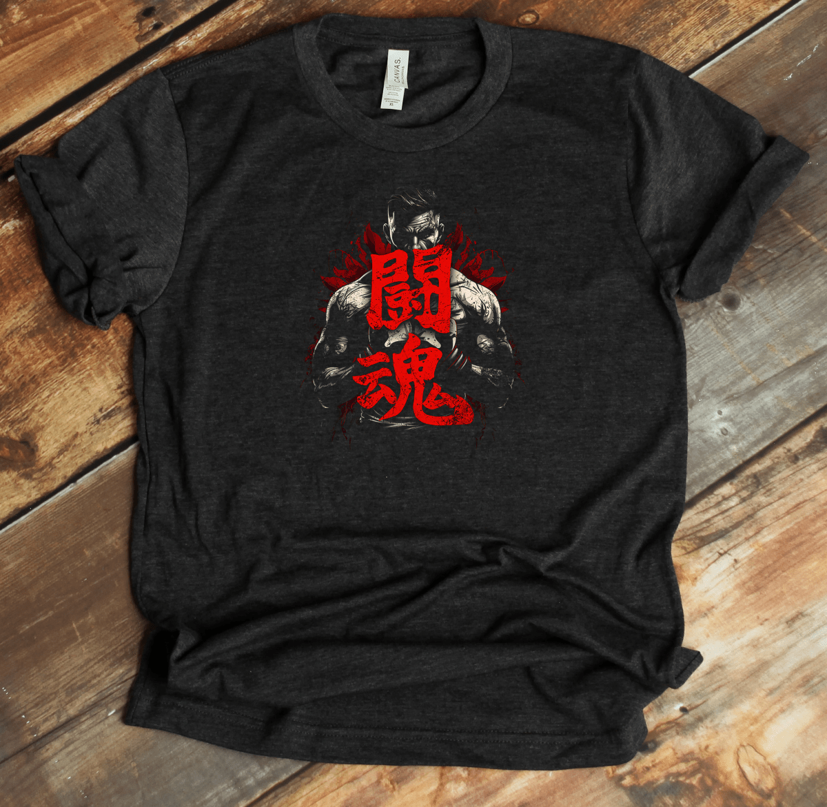 Dark Grey Heather Fighting Spirit Kanji Premium T-Shirt - KanjiSoul