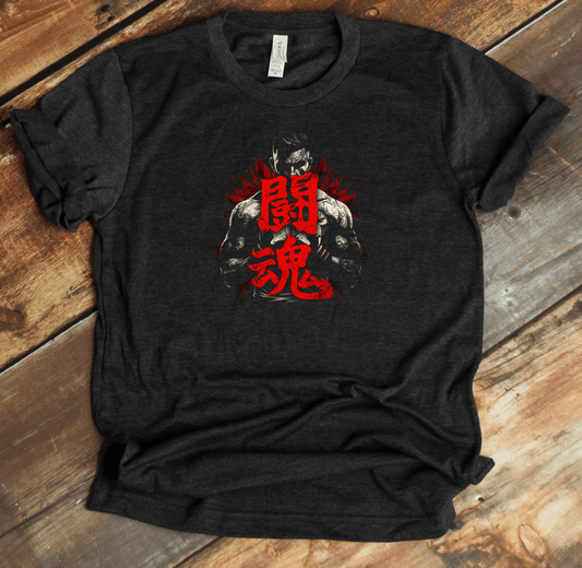 Dark Grey Heather Fighting Spirit Kanji Premium T-Shirt - KanjiSoul