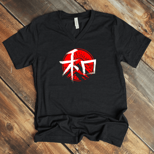 Dark Grey Heather Peace 和 Japanese Kanji V - Neck Shirt - Kanji Soul