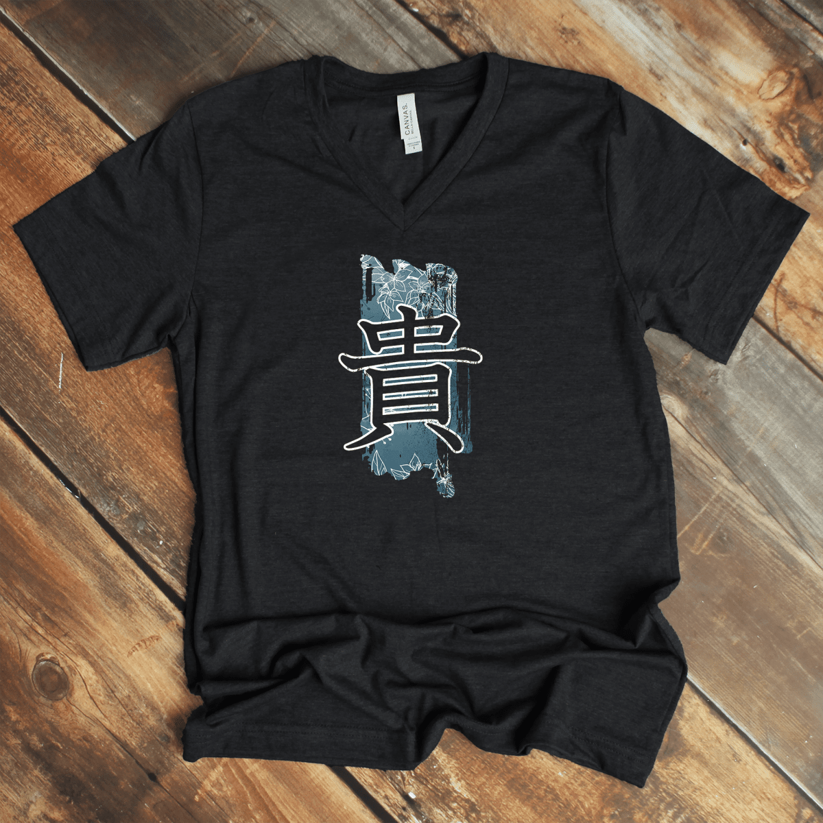 Dark Grey Heather Precious 貴 Japanese Kanji V - Neck Shirt - Kanji Soul