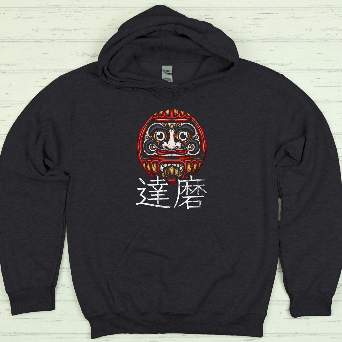 Dark Heather Daruma 達磨 Japanese Kanji Premium Hoodie - Kanji Soul