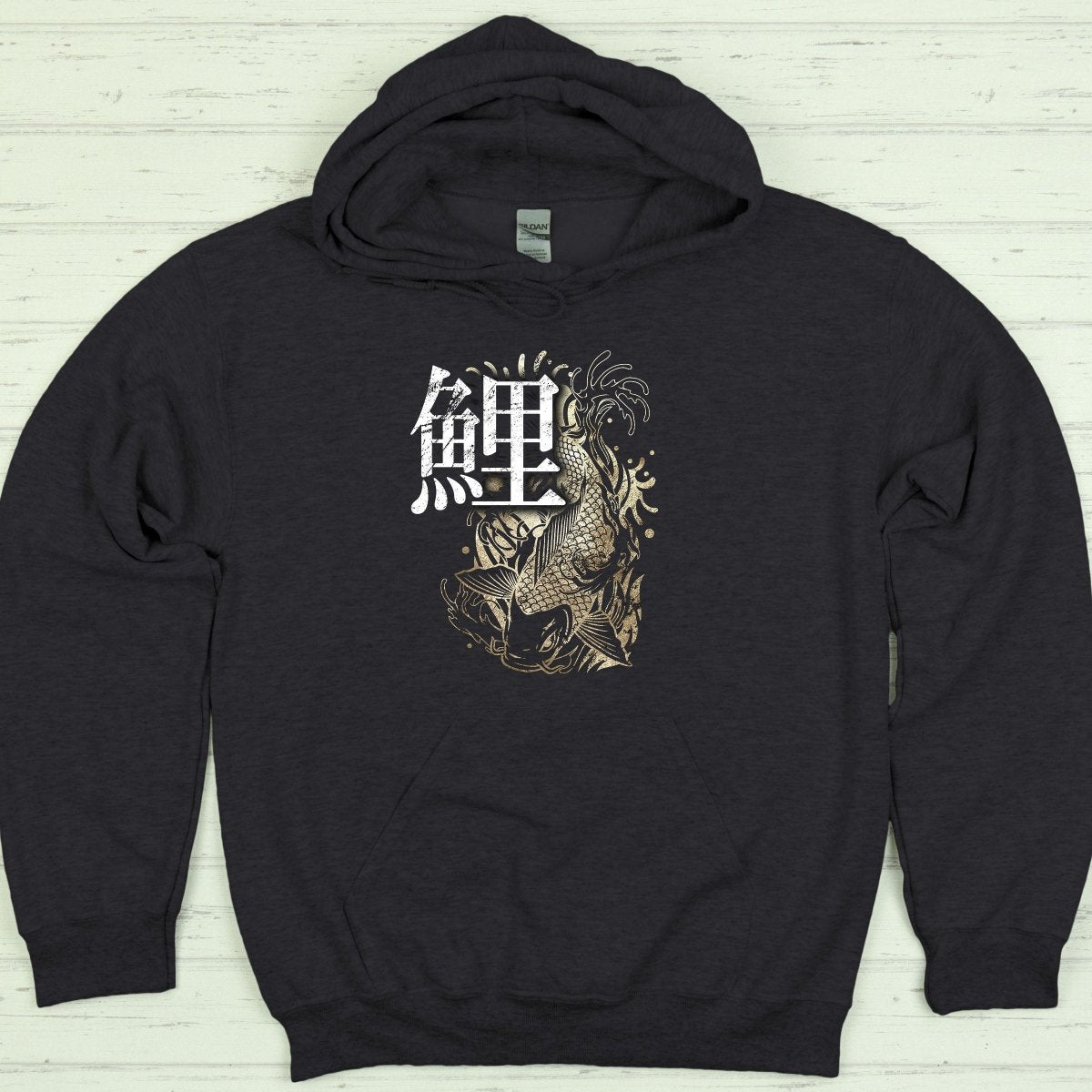 Dark Heather Koi 鯉 Japanese Kanji Premium Hoodie - Kanji Soul