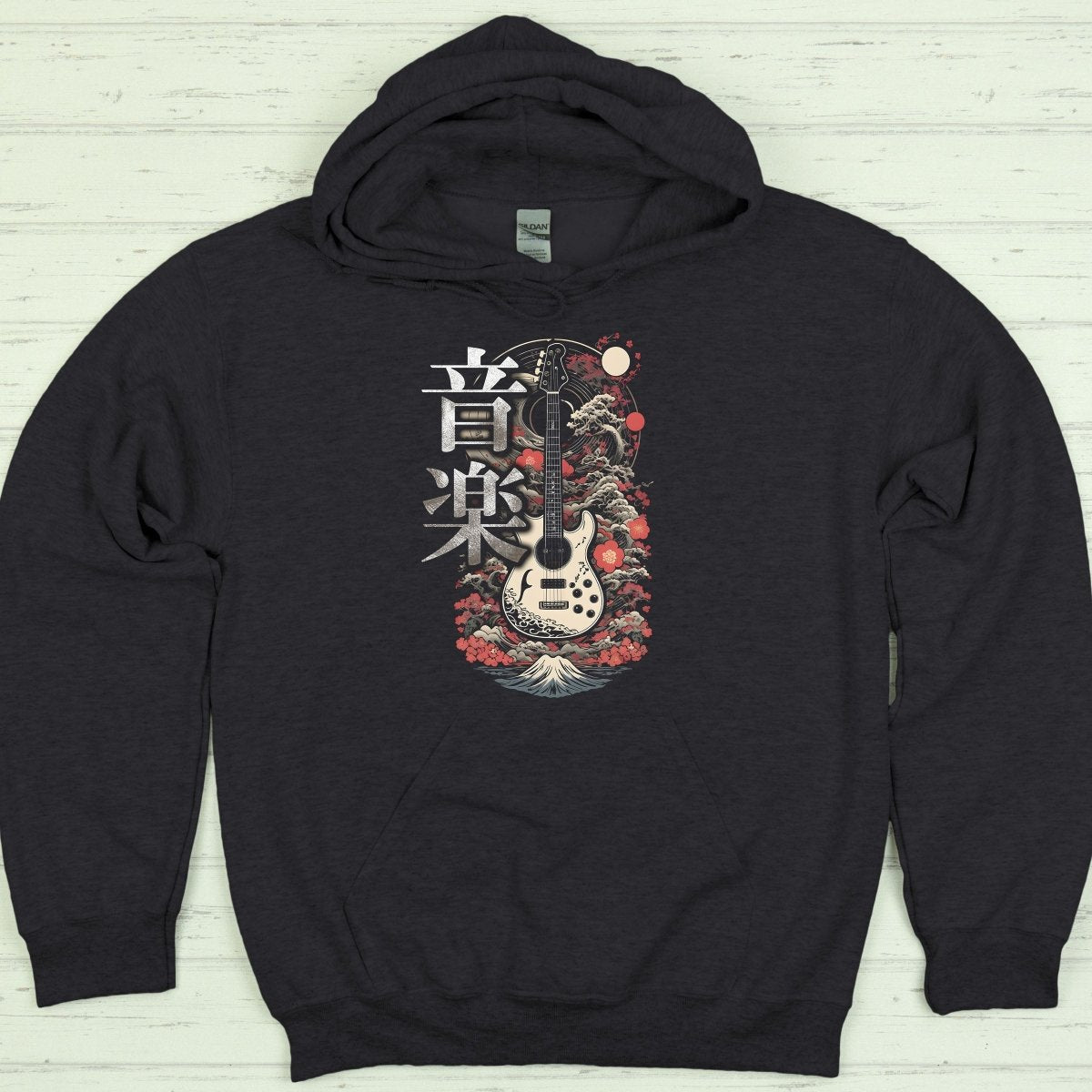 Dark Heather Music 音楽 Japanese Guitar Hoodie - Kanji Soul