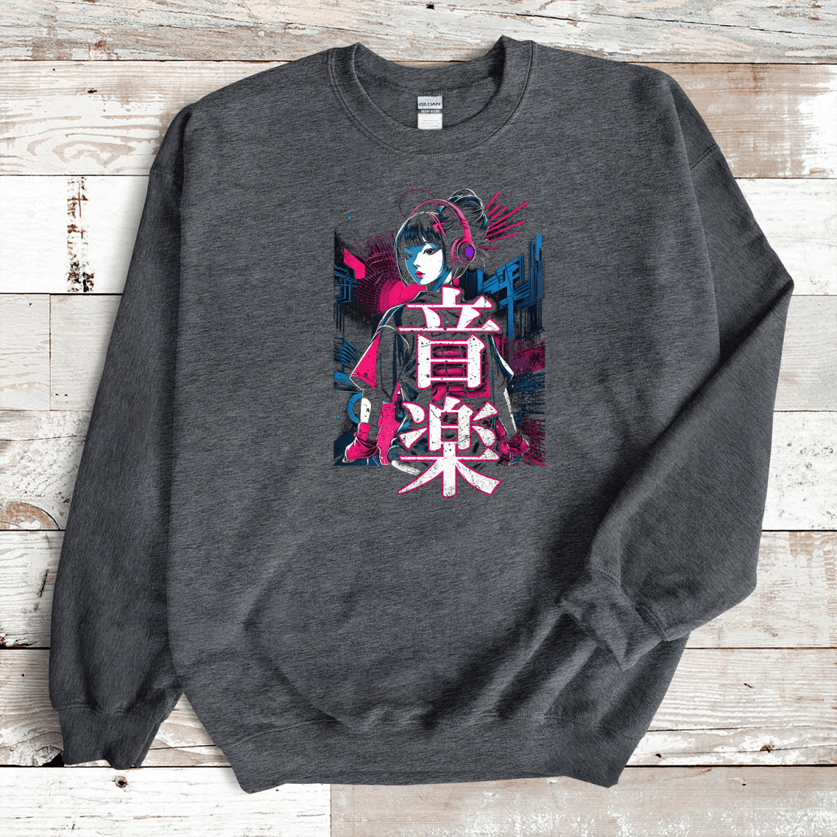 Dark Heather Music 音楽 Japanese Kanji Cyberpunk Sweatshirt - Kanji Soul