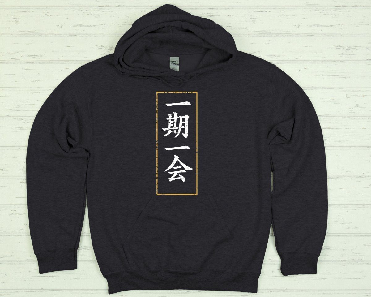 Dark Heather One Time One Meeting 一期一会 Japanese Kanji Hoodie - Kanji Soul
