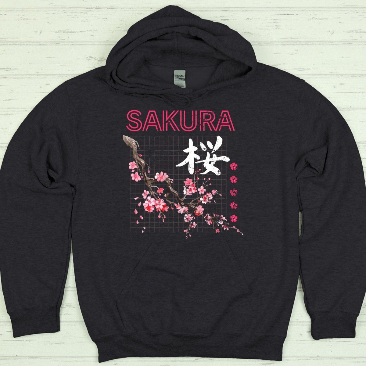 Dark Heather Sakura 桜 Japanese Kanji Premium Hoodie - Kanji Soul