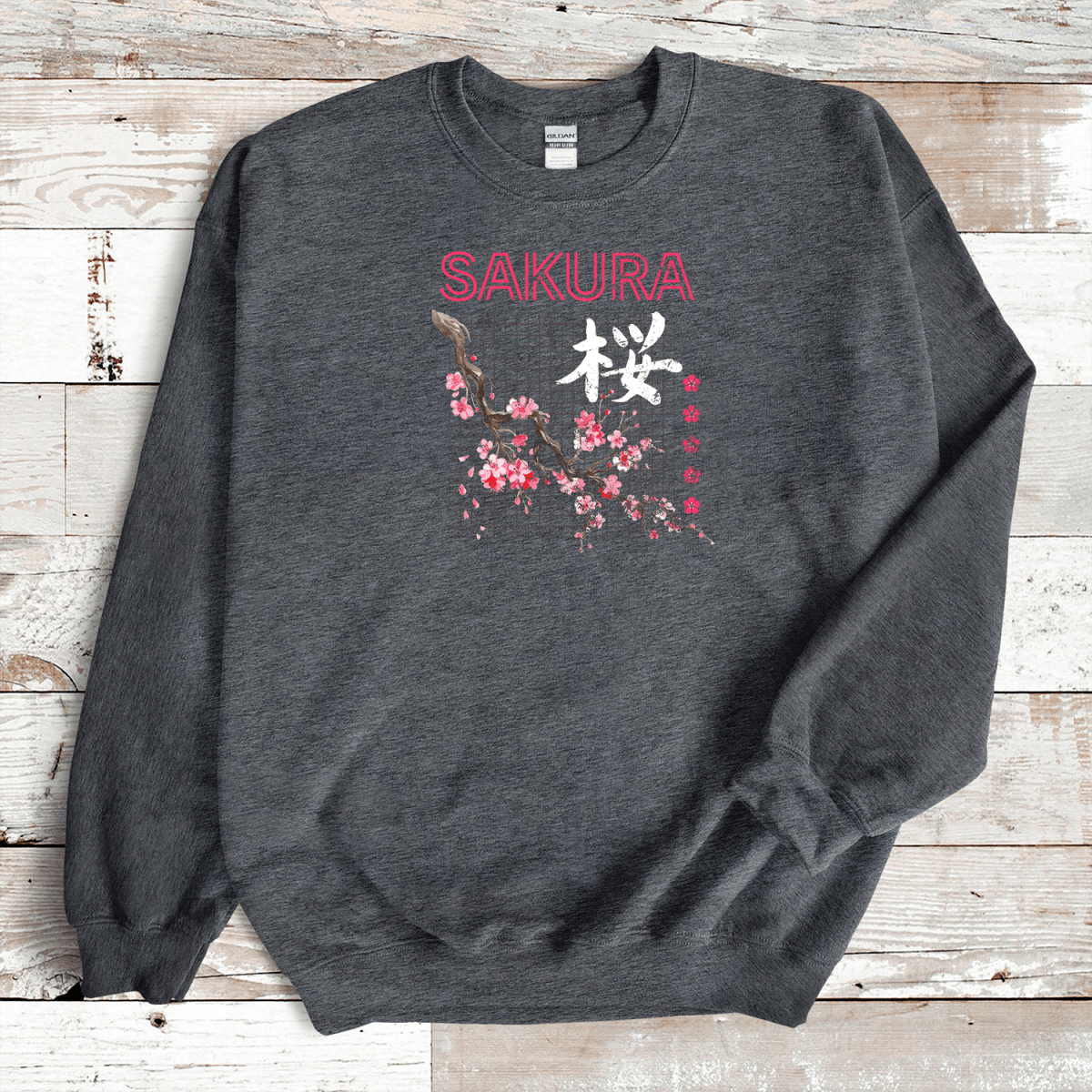Dark Heather Sakura Kanji Premium Sweatshirt - KanjiSoul