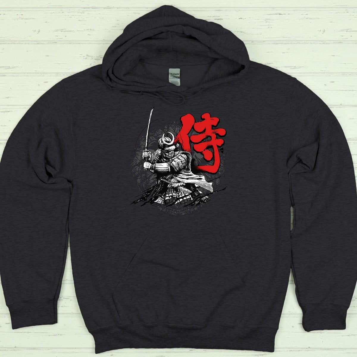 Dark Heather Samurai 侍 Japanese Kanji Premium Hoodie - Kanji Soul