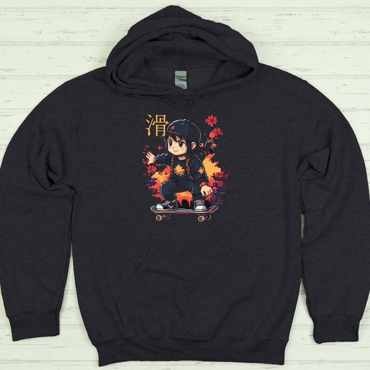 Dark Heather Skater 滑 Japanese Kanji Premium Hoodie - Kanji Soul