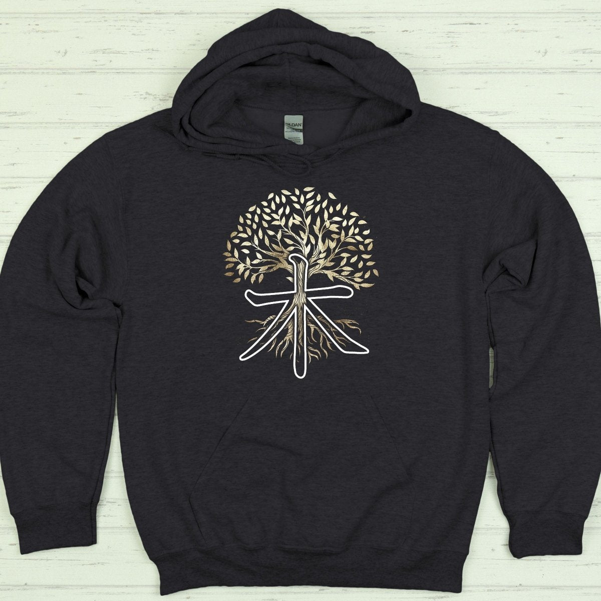 Dark Heather Tree 木 Japanese Kanji Premium Hoodie - Kanji Soul
