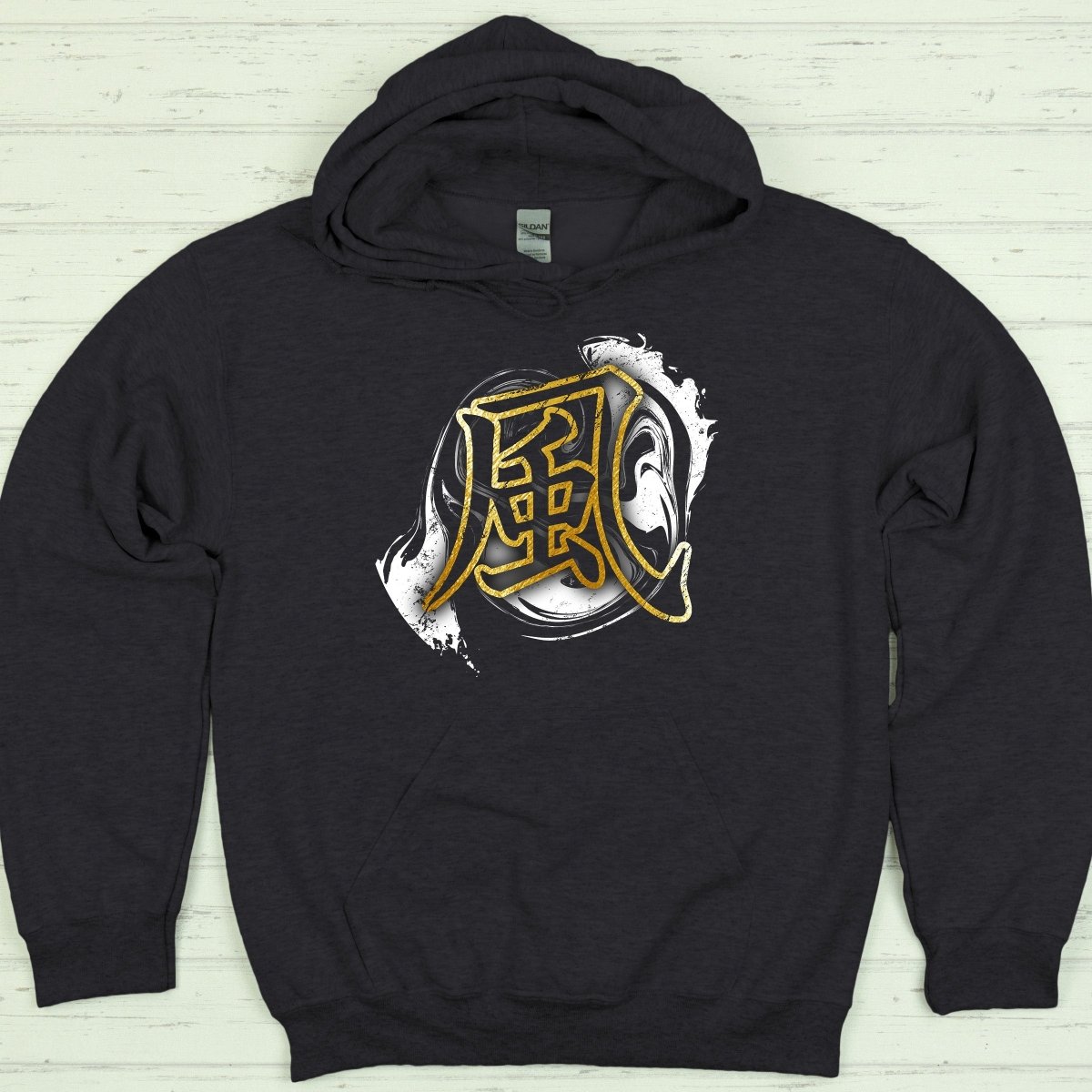 Dark Heather Wind 風 Japanese Kanji Premium Hoodie - Kanji Soul
