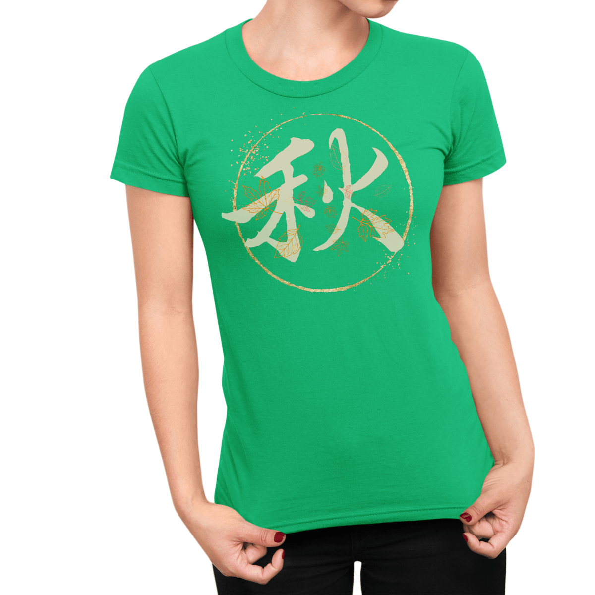 Irish Green Autumn Symbol Japanese Graphic Shirt for Women - Kanji Soul