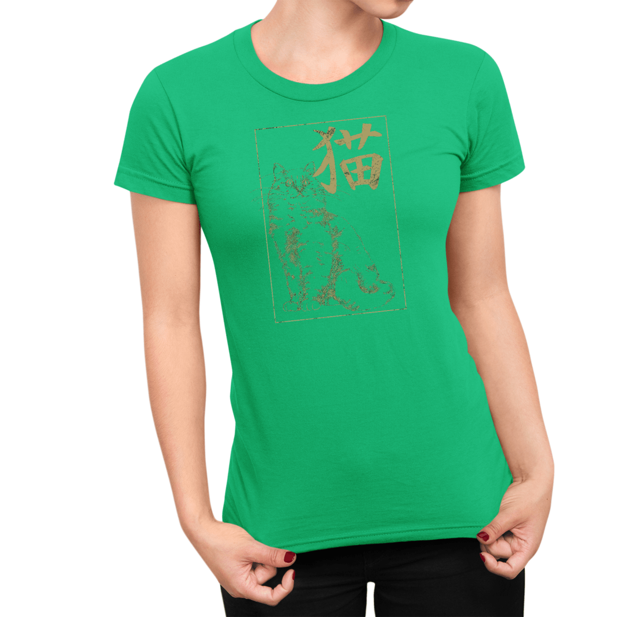 Irish Green Cat Kanji Japanese Inspired Women's Shirt - Kanji Soul