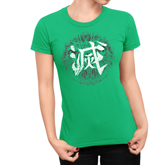 Irish Green Destroy Japanese Kanji Women's Graphic Shirt - Kanji Soul