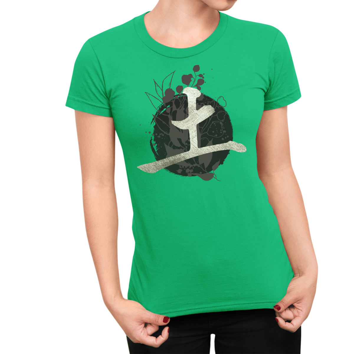 Irish Green Earth A Symbol Japanese Graphic Shirt for Women - Kanji Soul