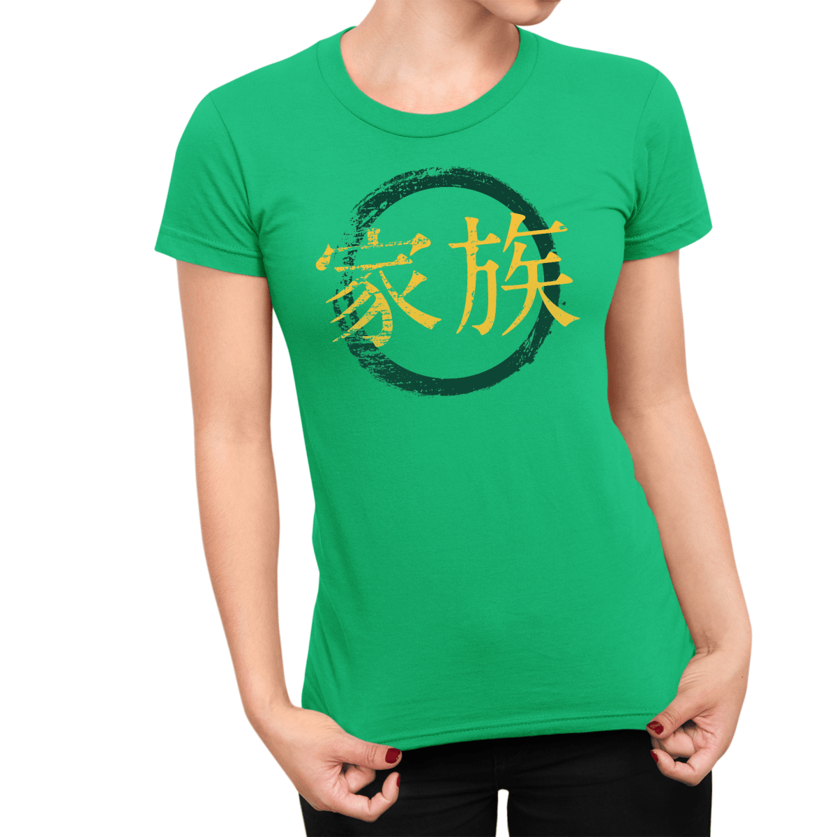 Irish Green Family Symbol Japanese Graphic Shirt for Women - Kanji Soul